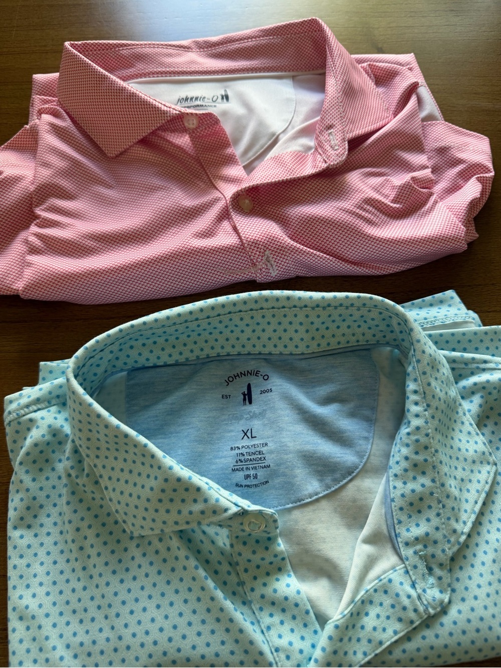 Johnnie-O Red Polo & Light Blue Dot Polo- lot of two